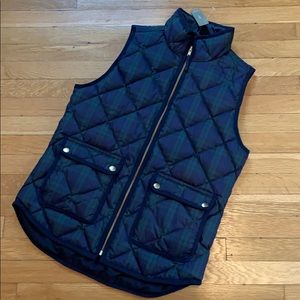 J. Crew Women's Quilted Vest in Navy and Green Plaid
